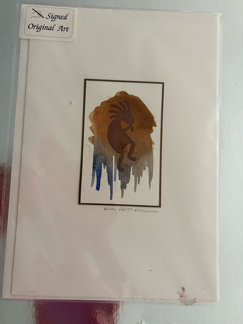 Copper Kokopelli - A Small Work Of Art - Original Paint By Kim Attwood - Card.